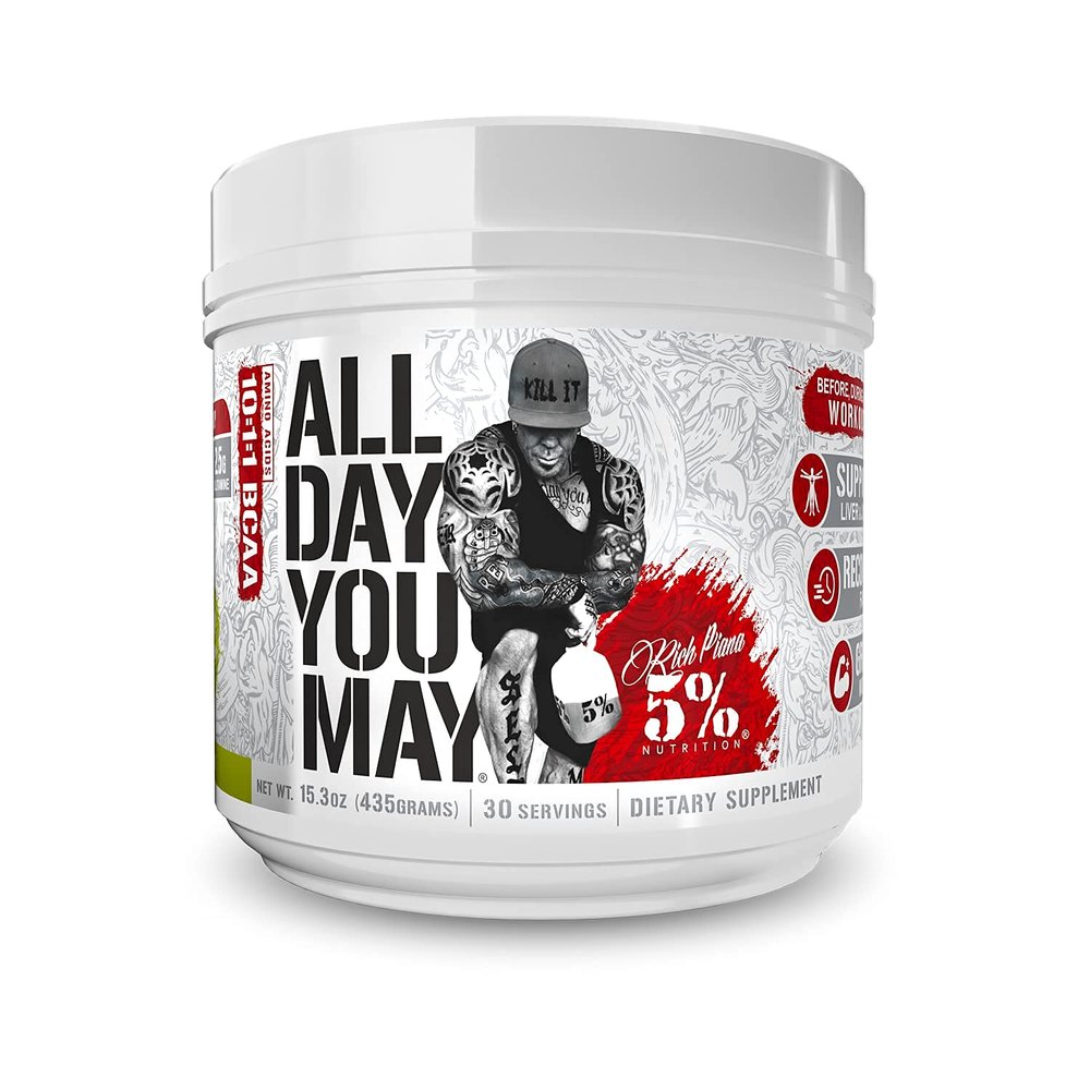 5% Nutrition Rich Piana AllDayYouMay BCAA Powder Premium Intra & Post Workout Amino Acids, Hydration, Endurance, Muscle Recovery, Joint & Liver (Lemon Lime)