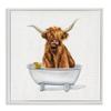 Stupell Industries Shaggy Country Cattle in Bathtub Rubber Duck, Designed by Donna Brooks White Framed Wall Art, 12 x 12, Brown view 1