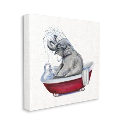 Stupell Industries Elephant in Red Bathtub Playful Safari Animal