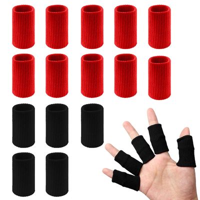 20 PCS Finger Sleeves Protectors, Sport Finger Sleeves Thumb Brace Support Finger Brace Elastic Thumb Sleeves (Black+Red)