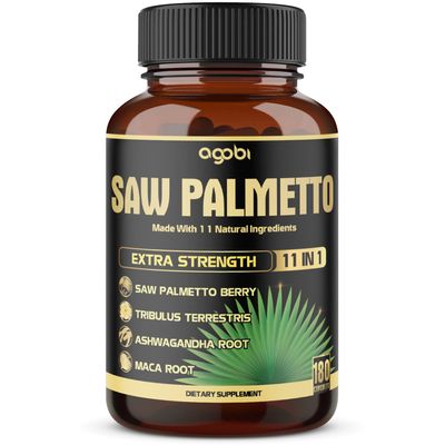11in1 Saw Palmetto Capsules with Ashwagandha, Turmeric, Tribulus, Maca, Green Tea, Ginger, Holy Basil & More - Healthy Prostate & Hair Support - 180 Count 6-Month Supply