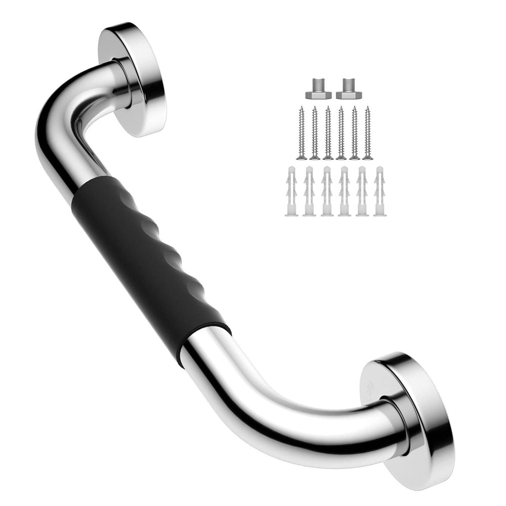 12 Inch Anti-Slip Shower Grab Bars w/Rubber Grip - 1" Diameter, iMomwee Chrome SUS304 Stainless Steel Bathroom Grab Bar Handle, Safety Balance Handrail for Wall, Handicap Elderly Assist Bath Handle