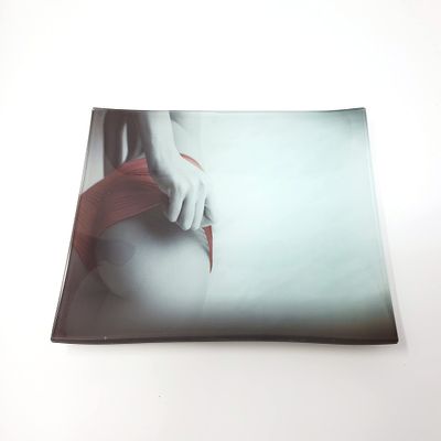 E.G.G. Designer Glass Tray, Monochrome Art, Black, Rectangular, 10" x 6" x 0.5", Tempered Glass, Shatter Resistant