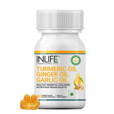 INLIFE Organic Turmeric Ginger Garlic Capsules 300mg (Liquid Filled) for Inflammation, Joint Support, Immune Support & Heart Health | Ayurvedic Vegitarian GMP Tested - (60 Count)