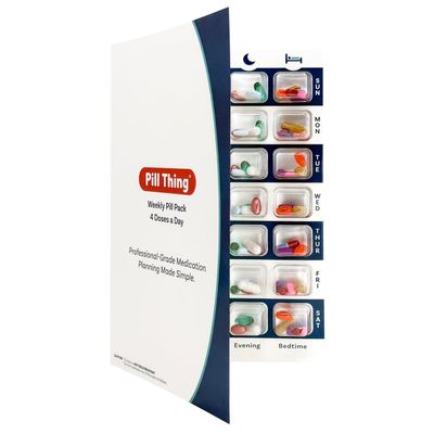 4 Times a Day Weekly XL Cold Seal Pill Blister Book, Updated Sturdier Blisters, Label Area, Professional-Grade Medication Packaging System, No Equipment Needed (4X a Day Weekly - 100 Pack)