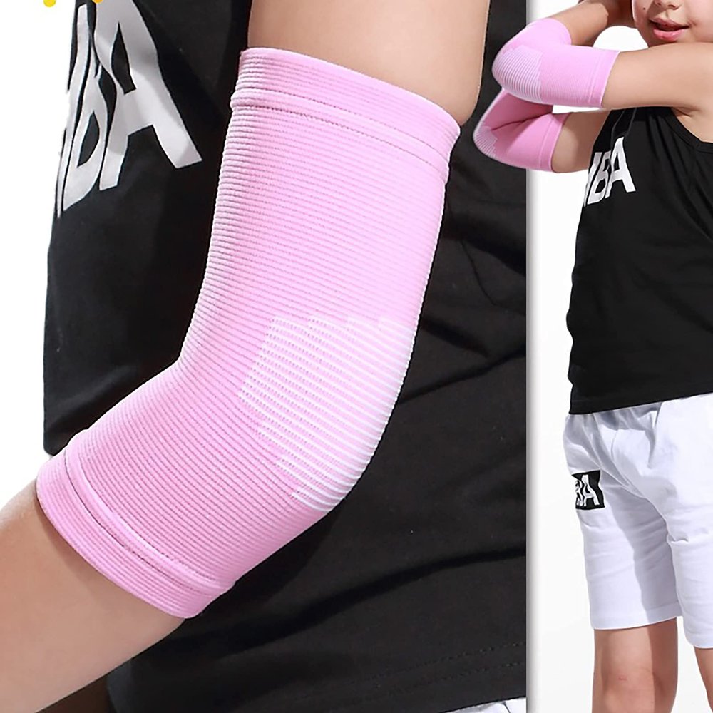 TXBONA Kids Arm Guard,Compression Elbow Pads,Children Elbow Sleeves,Elbow Protection for Cycling Sports Basketball Volleyball(1 PAIR) (Pink) 1