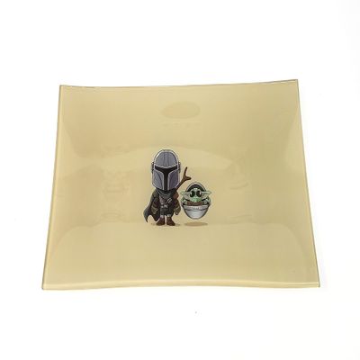 E.G.G. Shatter Resistant Glass Tray: Decorative Tray/Rolling Tray/Collectable/High Resolution/Great Gift (Manlo & B-Yoda)