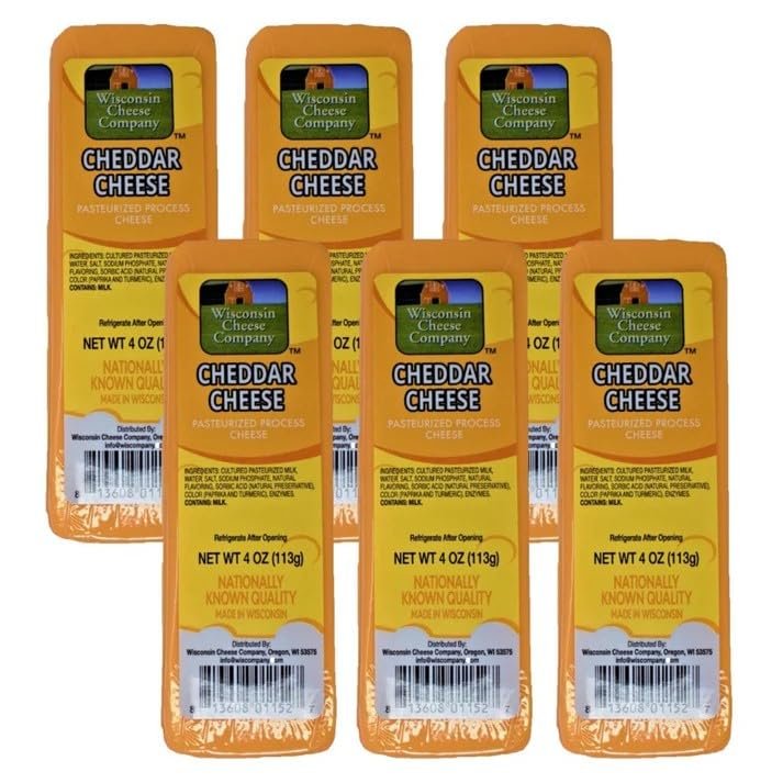 Wisconsin Cheese Company - 100% Wisconsin Cheddar Cheese  4 oz Blocks (Pack of 6) | Premium Artisan Wisconsin Cheese for Charcuterie, Snacking & Gift Boards