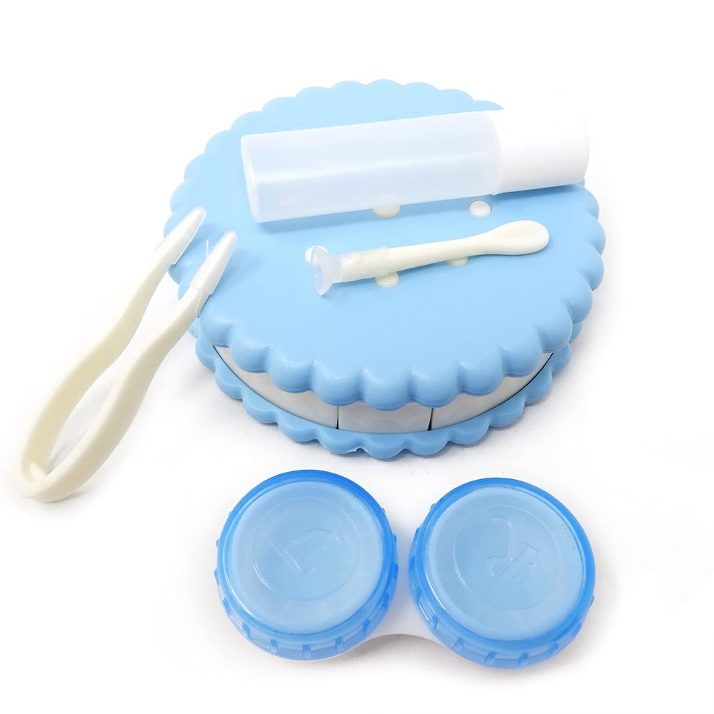 Honbay Cookie Shaped Contact Lens Case Travel Contact Lens Box with Mirror (Blue)