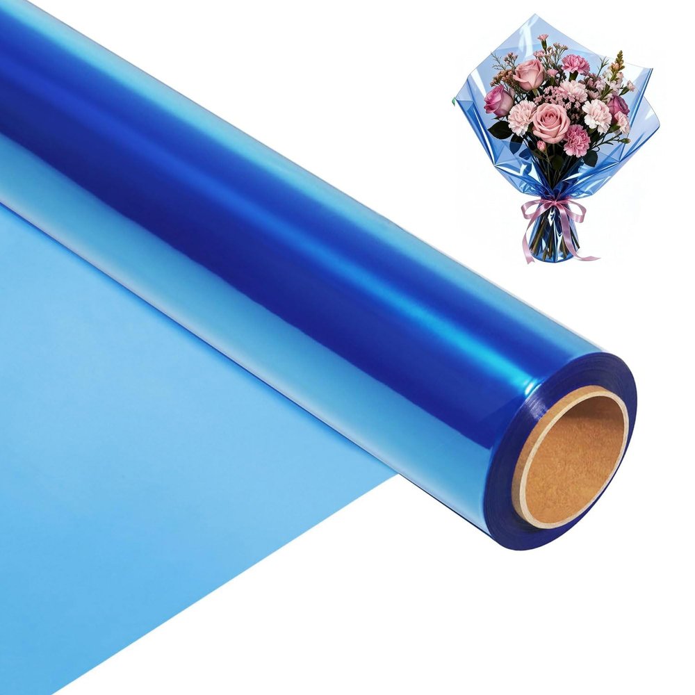 200 ft Blue Cellophane Wrap Roll (16 In x 200 Feet) - 2.5 Mil Thick for Gift Baskets, Bouquets, Party Decorations