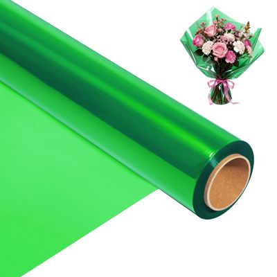 200 ft Green Cellophane Wrap Roll (16 In x 200 Feet) - 2.5 Mil Thick for Gift Baskets, Bouquets, Party Decorations