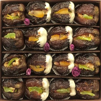 Medjool Dates Gift Box  Stuffed Nuts & Chocolate Covered | Edible Gold & Saffron Garnished