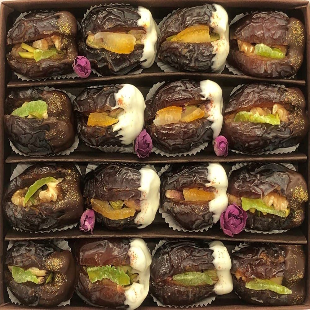 Medjool Dates Gift Box  Stuffed Nuts & Chocolate Covered | Edible Gold & Saffron Garnished
