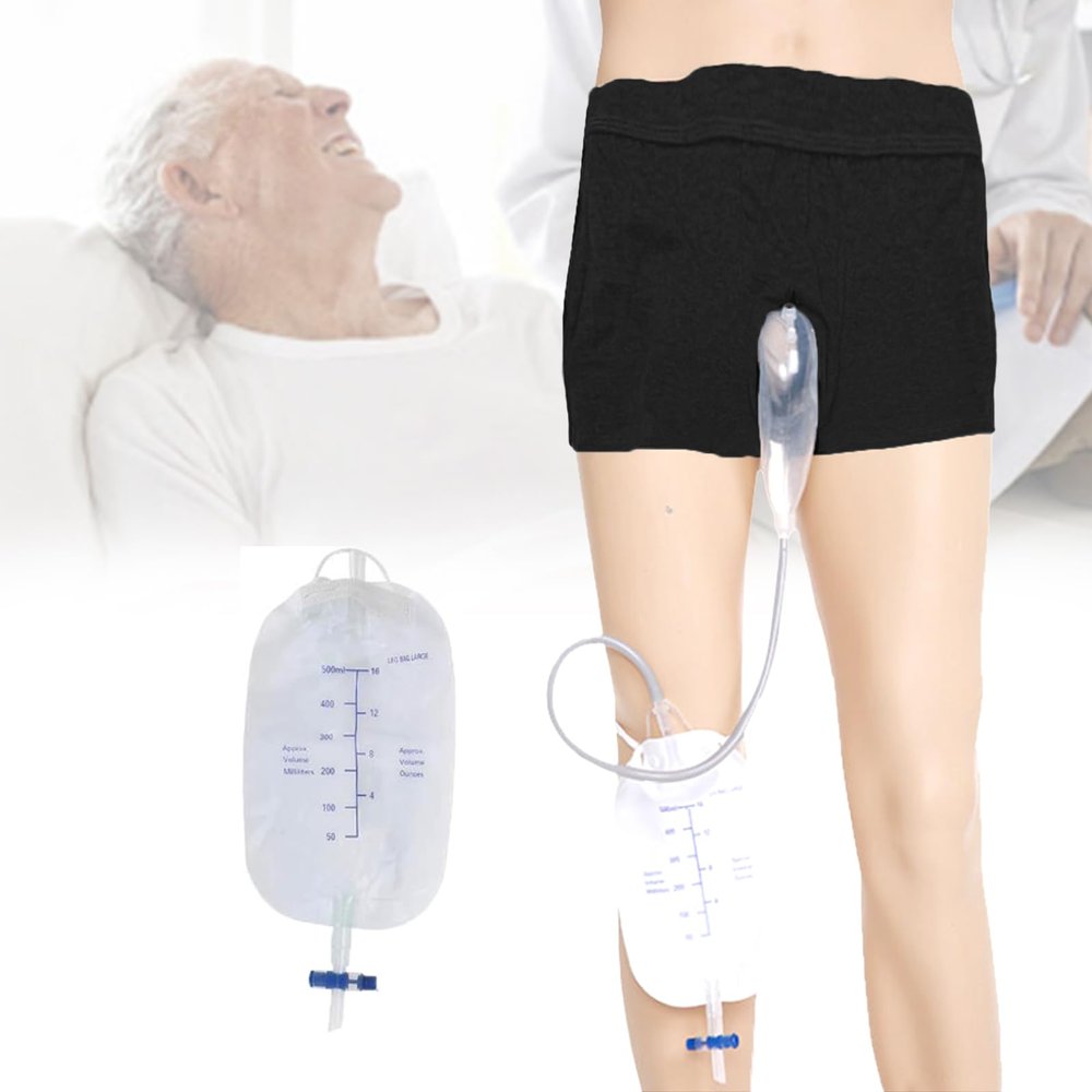 Male Urine System Holder Bag - 500ml Men's Urinal Pee Bag Incontinence Pants, Wearable Spill Proof Collector Urinary Drainage for Bedridden Elderly (S)