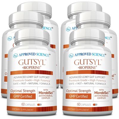 Approved Science Gutsyl- Leaky Gut Supplement- Protect GI Tract with Aloe Vera, Marshmallow Root, Licorice, and Slippery Elm- Contains Prebiotic and BioPerine- 6 Month Supply
