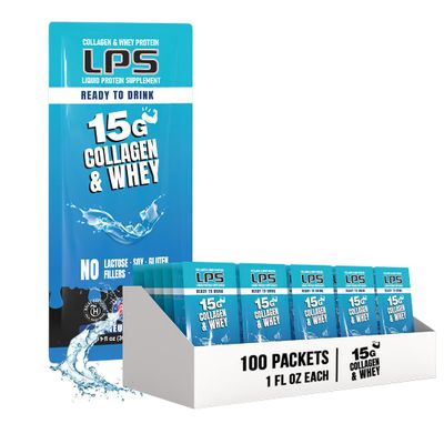 LPS Liquid Collagen & Whey Protein Supplement - Non-GMO Drink, Sugar-Free - Promotes Healthy Skin & Hair for Men & Women, Neutral, Single Serve (100 Packets)
