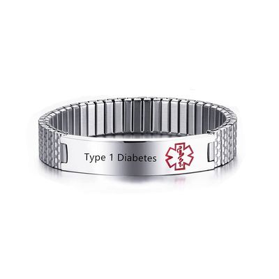 ZKXXJ Medical Alert Bracelets for Men Women Type 1 Diabetes Stainless Steel Elastic Wristband ID Identification Cuff Bracelet Health Awareness Jewelry for Adults Teens