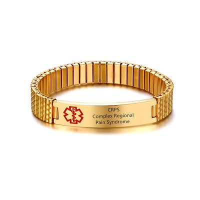 ZKXXJ Medical Alert Bracelets for Men Women CRPS Complex Regional Pain Syndrome Stainless Steel Elastic Wristband ID Identification Cuff Bracelet Health Awareness Jewelry for Adults Teens