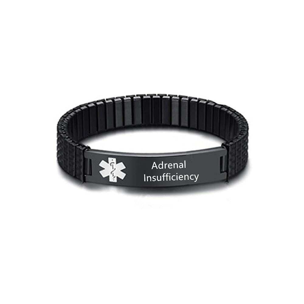 ZKXXJ Medical Alert Bracelets for Men Women Adrenal Insufficiency Stainless Steel Elastic Wristband ID Identification Cuff Bracelet Health Awareness Jewelry for Adults Teens