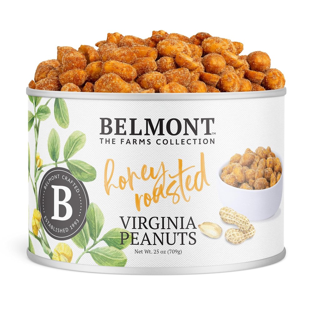Belmont Peanuts Gourmet Honey Roasted Virginia Peanuts, 25 oz (1 Pack) Only 8 Simple Ingredients, No Preservatives, 6g Protein A Premium, Sweet, Salty, Crunchy, Hand Seasoned Snack