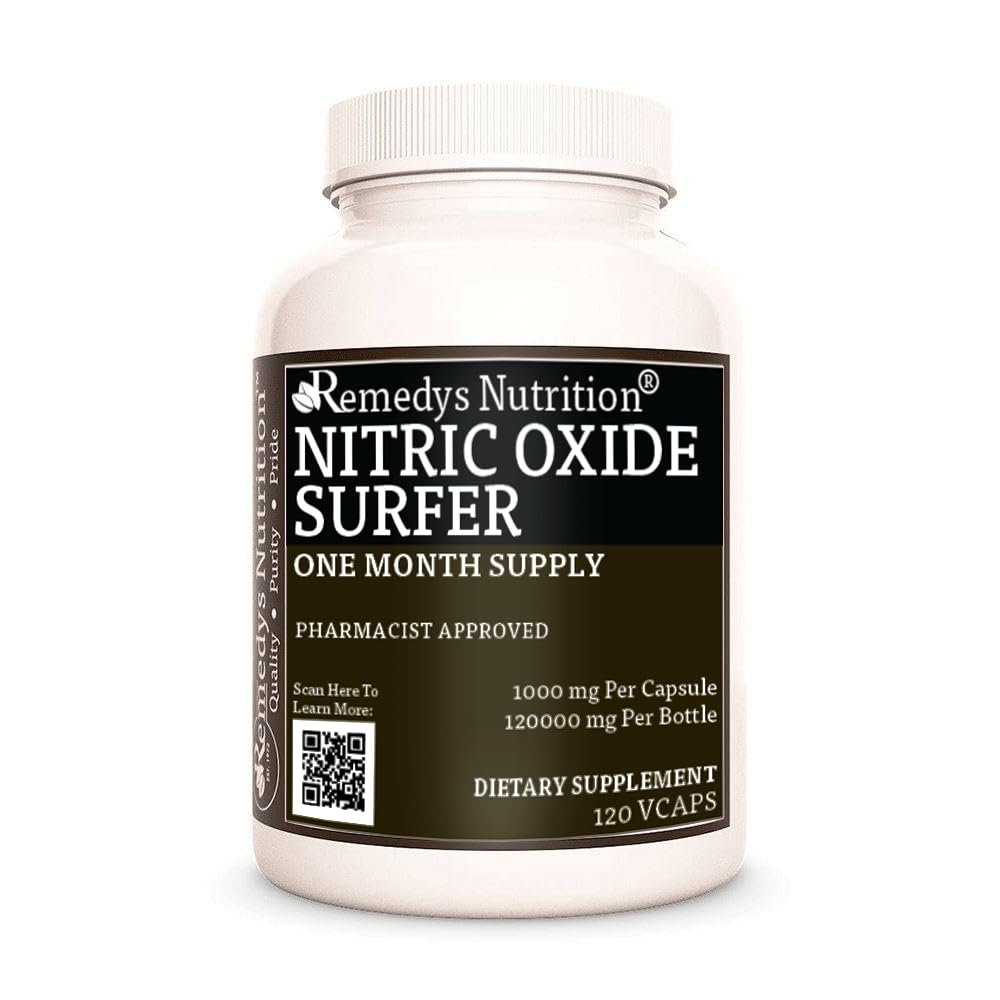 Remedys Nutrition Nitric Oxide Surfer | 1,000 mg, 120 Vegan Capsules Dietary Supplement | Two Month Supply