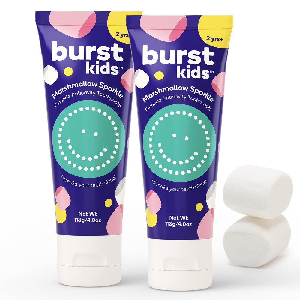 BURST Marshmallow Sparkle Kids Toothpaste with Fluoride (4oz/2 Pack) | Great Tasting | Flavored for Children & Toddlers | Anticavity | Dye Free & Vegan | Safe for Kids Ages 2+