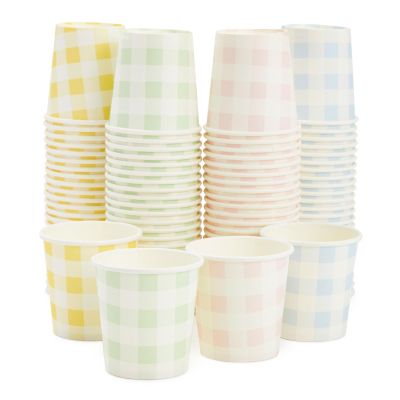 Sparkle and Bash Gingham Cups - 100 Pack, 4 oz, Pastel Gingham - Mini Disposable Paper Cup for Espresso Shots - Pastel Disposable Coffee Cups