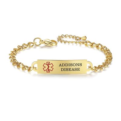 AOAMID Medical Alert Bracelet for Women Adjustable Personalized Free Engrave Addisons Disease Stainless Steel Medical ID Bracelets 6.5-8 Inch(Gold)