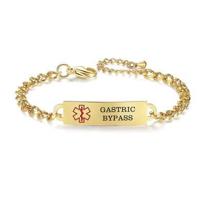 AOAMID Medical Alert Bracelet for Women Adjustable Personalized Free Engrave Gastric Bypass Stainless Steel Medical ID Bracelets 6.5-8 Inch(Gold)