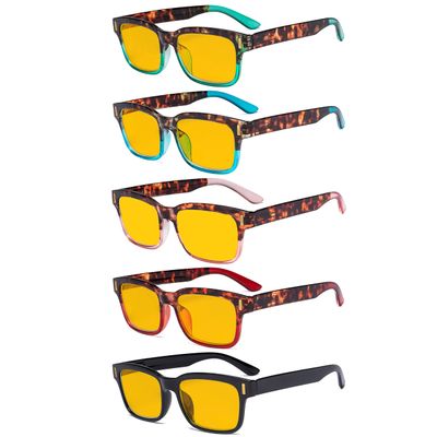 Eyekepper 5 Pack Stylish Computer Reading Glasses for Women Blue Light Blocking Readers Amber Tinted +1.00