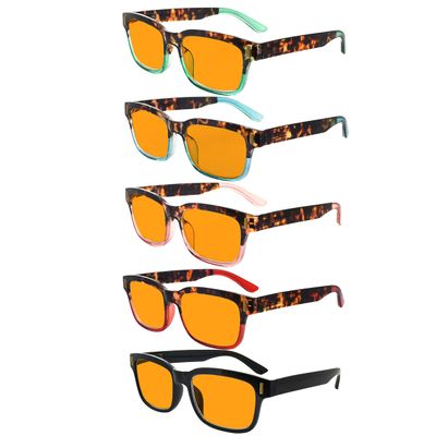 Eyekepper 5 Pack Stylish Computer Reading Glasses for Women Blue Light Blocking Readers Orange Tinted +1.50