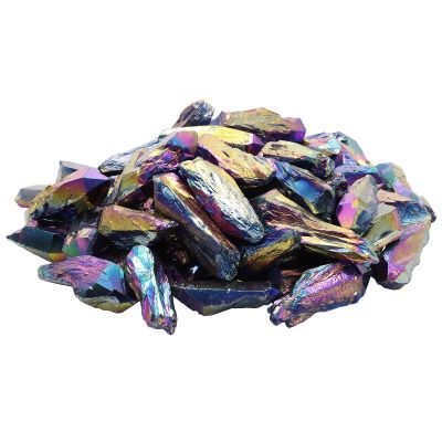 Amogeeli 1Lb Irregular Titanium Coated Rock Crystal Point Sticks, Bulk Raw Healing Crystal Wand for Reiki Decor