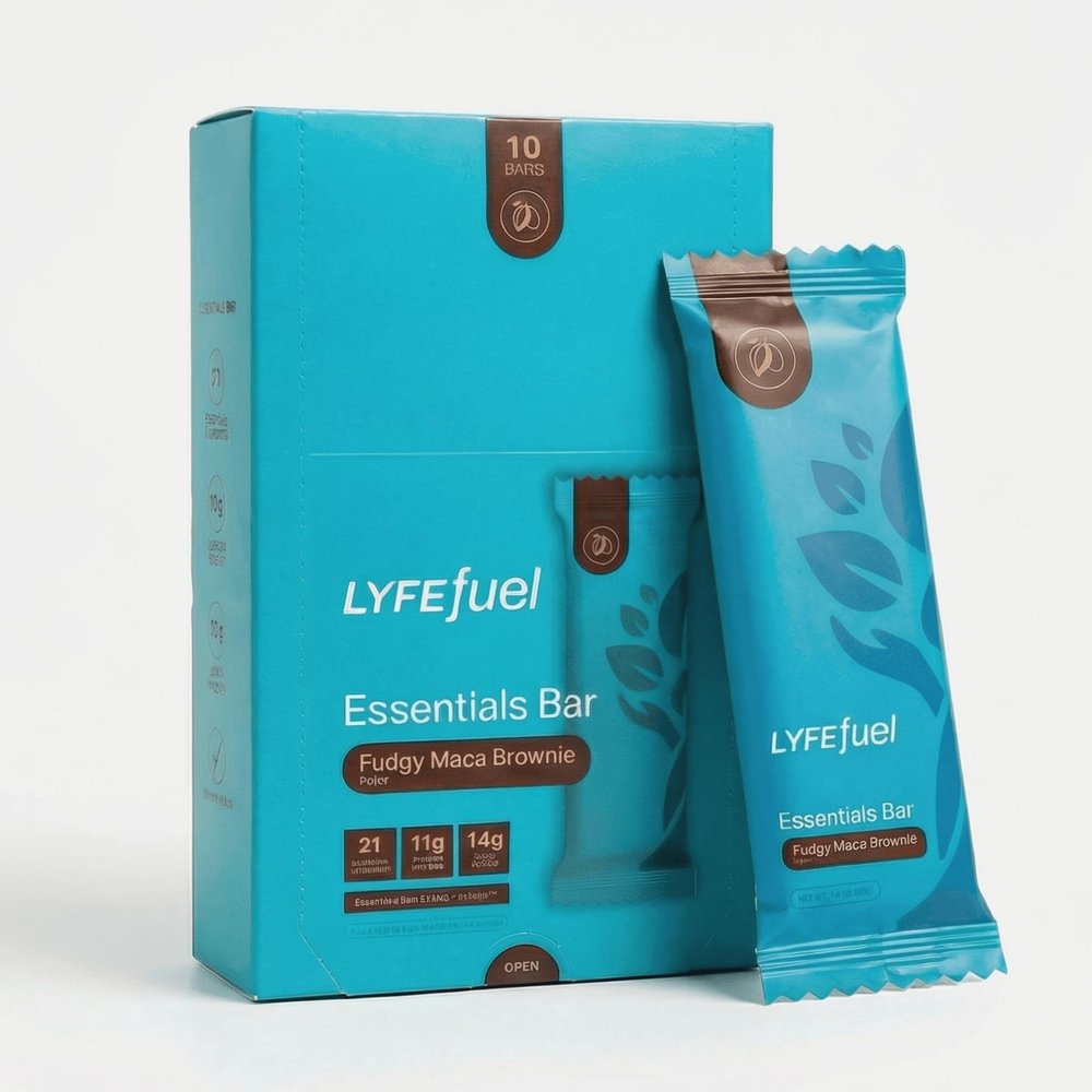 Meal Replacement Bar by LyfeFuel - Vegan Protein Bar Packed with Organic Superfoods, Fiber & 21 Essential Nutrients from 100% Plant Based Whole Foods (Fudgy Brownie - Box of 10) Gluten Free, Paleo