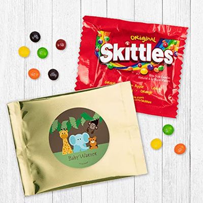 24ct Jungle Safari Baby Shower Candy Favors Personalized (24 Pack) - Gold Foil - Fully Assembled Bulk Candy (3x4 in)