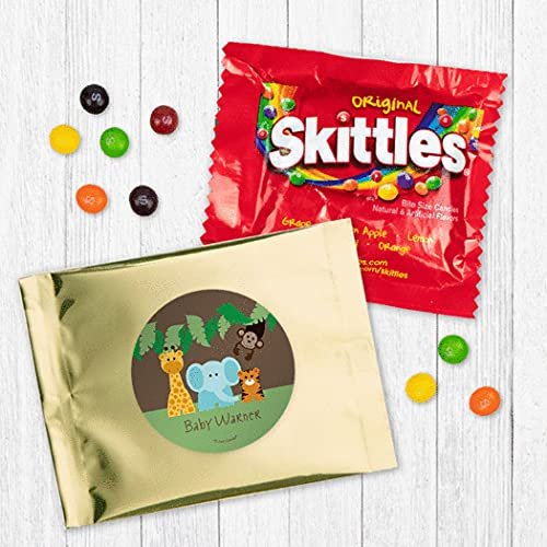 24ct Jungle Safari Baby Shower Candy Favors Personalized (24 Pack) - Gold Foil - Fully Assembled Bulk Candy (3x4 in)