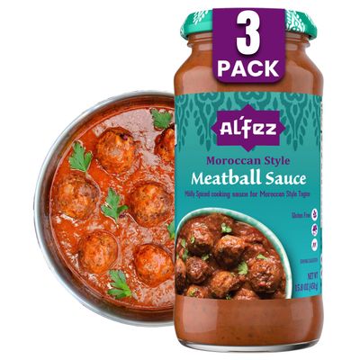 Al'Fez Moroccan Style Meatball Sauce - 15.8oz (Pack of 3) - Mildly Spiced Tomato-Based Cooking Sauce - Gluten Free & Vegetarian - Inspired by Moroccan Tagine - Perfect for Meatballs, Casseroles & More