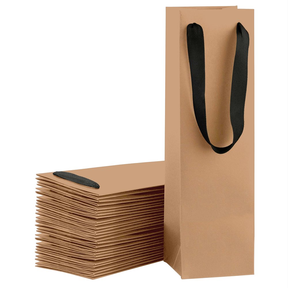 Purple Q Crafts Wine Bag, Kraft Brown, for Wine Bottles, 4"x4"x14" Whiskey/Spirits, Reusable Wine Gift Bag, Laminated for Extra Strength. (4"x4"x14" 50 pack)