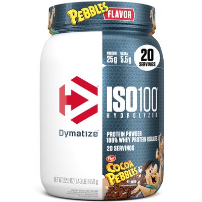 Dymatize x Cocoa Pebbles ISO100 Whey Protein Powder Isolate, 25g of Protein, 20 Servings, 5.5g BCAAs, 120 Cal., Gluten Free, 1g Fat, 1g Sugar, 2g Carb