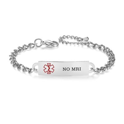 AOAMID Medical Alert Bracelet for Women Adjustable Personalized Free Engrave NO MRI Stainless Steel Medical ID Bracelets 6.5-8 Inch Adaptive