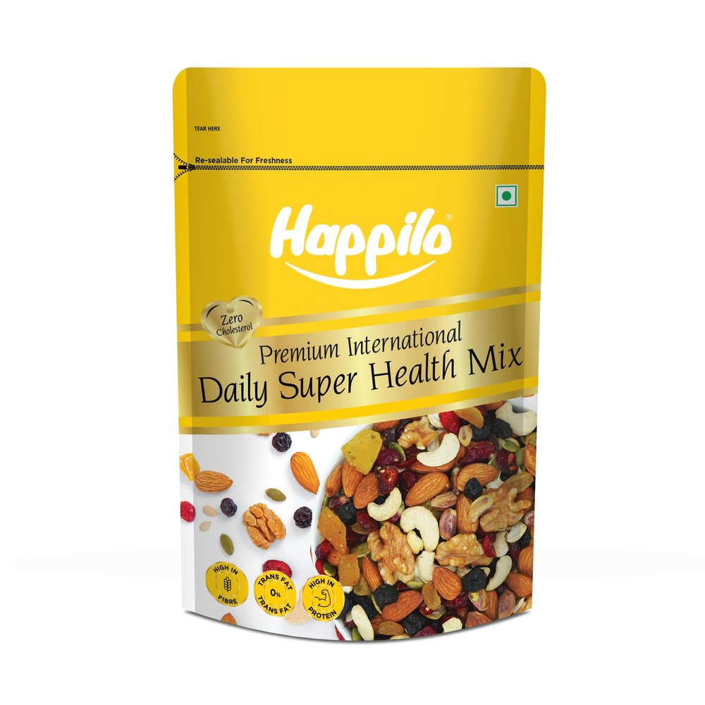 Happilo Premium International Daily Super Health Mix 160g | Premium SuperFood Mix of nuts, seeds, dry fruits & more | Perfect Party Mix Snack