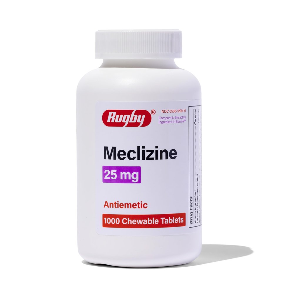 Rugby Meclizine Chewable Tablets 25mg - Anti-Nausea Support Helps with Symptoms of Motion Sickness - 1,000 Count