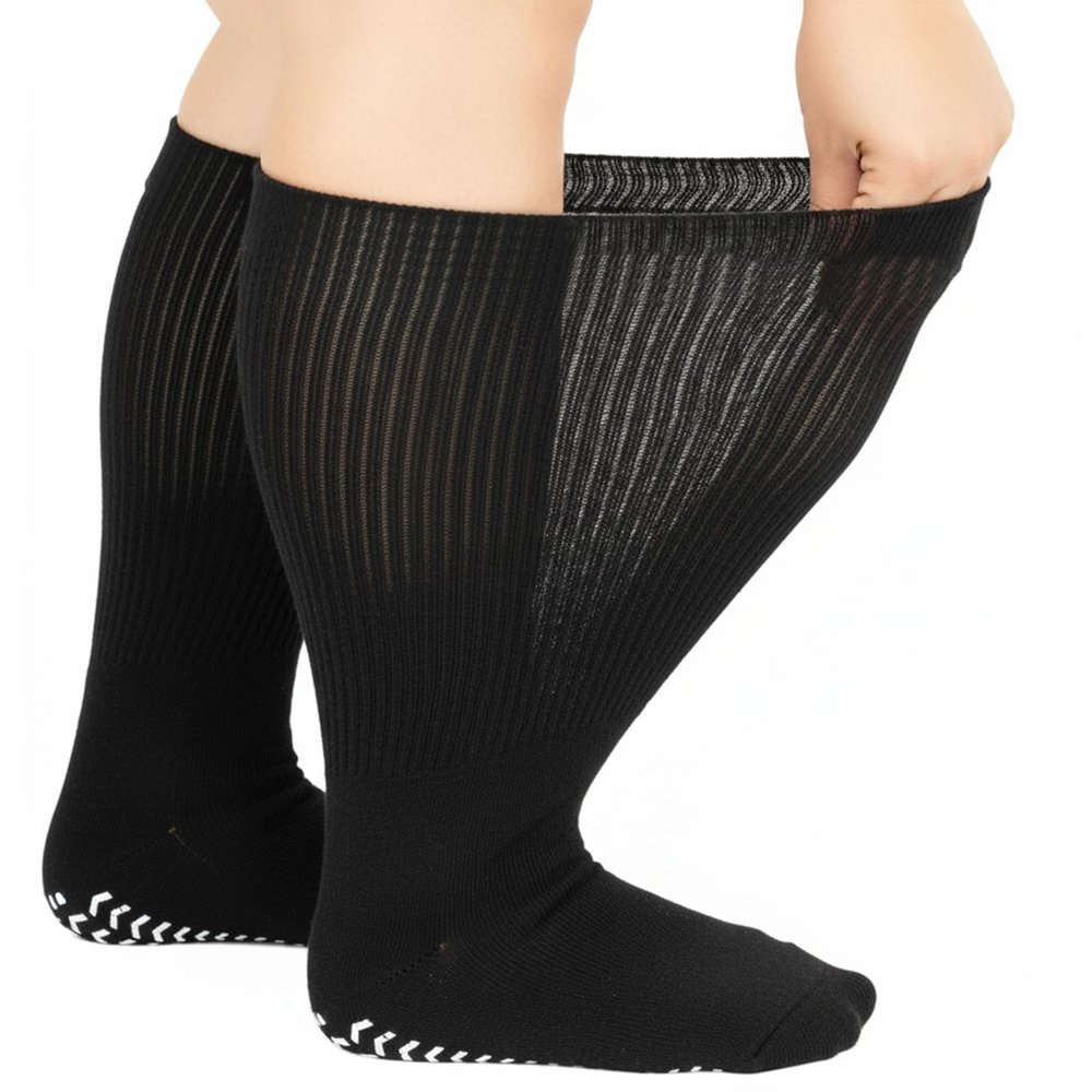 Mediss 3 Pairs Extra Width Socks for Lymphedema & Diabetic, Bariatric Sock Stretches up to 30" for Swollen Feet
