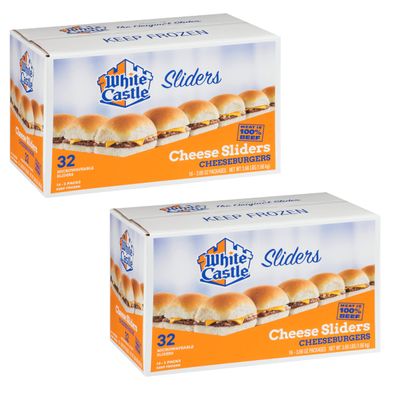 Gourmet Kitchn White Castle Cheese Sliders | Frozen Cheeseburger Sliders - 2 Boxes (3.66oz. 32 ct. Each) Total 64 Cheese Sliders