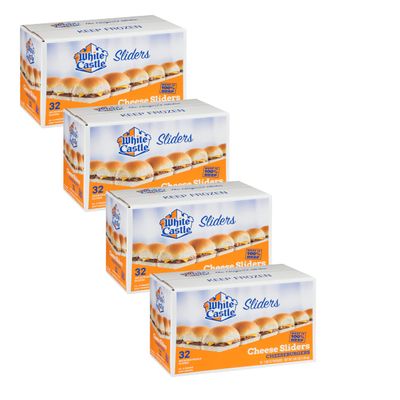 Gourmet Kitchn White Castle Cheese Sliders | Frozen Cheeseburger Sliders - 4 Boxes (3.66oz. 32 ct. Each) Total 128 Cheese Sliders