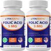 Vitamatic Folic Acid 5mg (5000 mcg)  120 Vegetarian Tablets per Bottle | Pack of 2 (Total 240 Tablets) Vitamin B9 (Folate) | Supports Heart Health, Brain Function, and Prenatal Wellness view 1