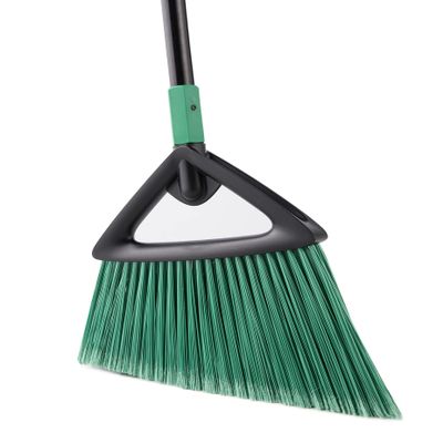 Eyliden Broom, Angle Broom with 57" Long Handle | Fit Heavy-Duty Cleaning, Also Works Well Fine Dust | Commercial Outdoor Indoor Sweeper for Courtyard Sidewalk Deck Kitchen Lobby Garage, Green