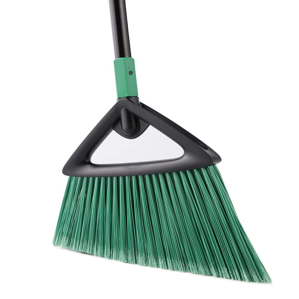 Eyliden Broom, Angle Broom with 57" Long Handle | Fit Heavy-Duty Cleaning, Also Works Well Fine Dust | Commercial Outdoor Indoor Sweeper for Courtyard Sidewalk Deck Kitchen Lobby Garage, Green