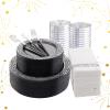 LIYH 350 Pcs Black and Silver Plastic Plates, Silver Plastic Dinnerware Set, Disposable Silverware, Black Plates with Napkins, Happy New Year Day Supplies for 50 Guests view 1