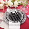 LIYH 350 Pcs Black and Silver Plastic Plates, Silver Plastic Dinnerware Set, Disposable Silverware, Black Plates with Napkins, Happy New Year Day Supplies for 50 Guests view 3