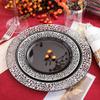 LIYH 350 Pcs Black and Silver Plastic Plates, Silver Plastic Dinnerware Set, Disposable Silverware, Black Plates with Napkins, Happy New Year Day Supplies for 50 Guests view 4